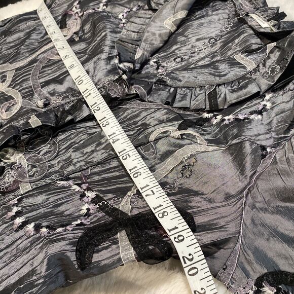 Unique Agora Crinkle Ribbon Detailed Artsy Graphite Evening Jacket Women's Large - Picture 6 of 11